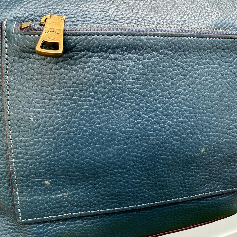 Coach Pebbled Leather Duffle Shoulder Bag 50115 Twist Lock Blue Hobo Crossbody L - Picture 8 of 13